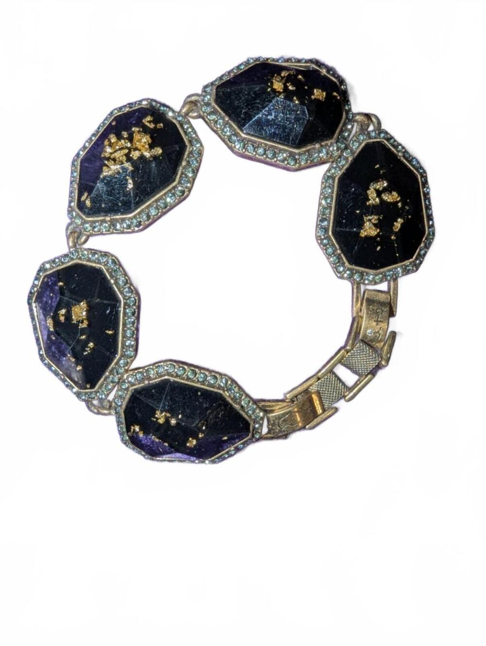 Vintage Gold Tone Black Faceted Stone Bracelet